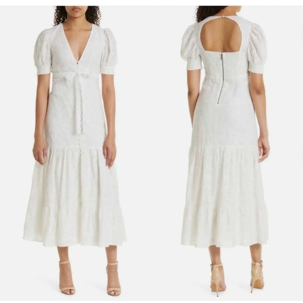Alice + Olivia Stori Embroidered Open Back Cotton Dress